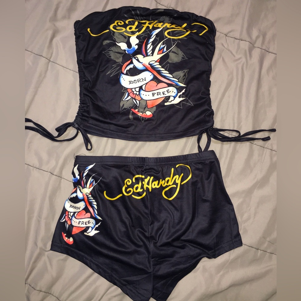 🔥REDUCED🔥 ED HARDY 2 PC SET TUBE AND BOY SHORT SET!!